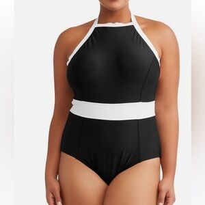 Terra & Sky One-Piece Swimsuit Plus Size 4X Bathing Suit Black & White